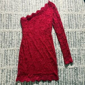 The vintage shop sexy red lace stretchy one shoulder bodycon dress size S